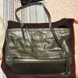 Coach Metallic Olive Leather Tote